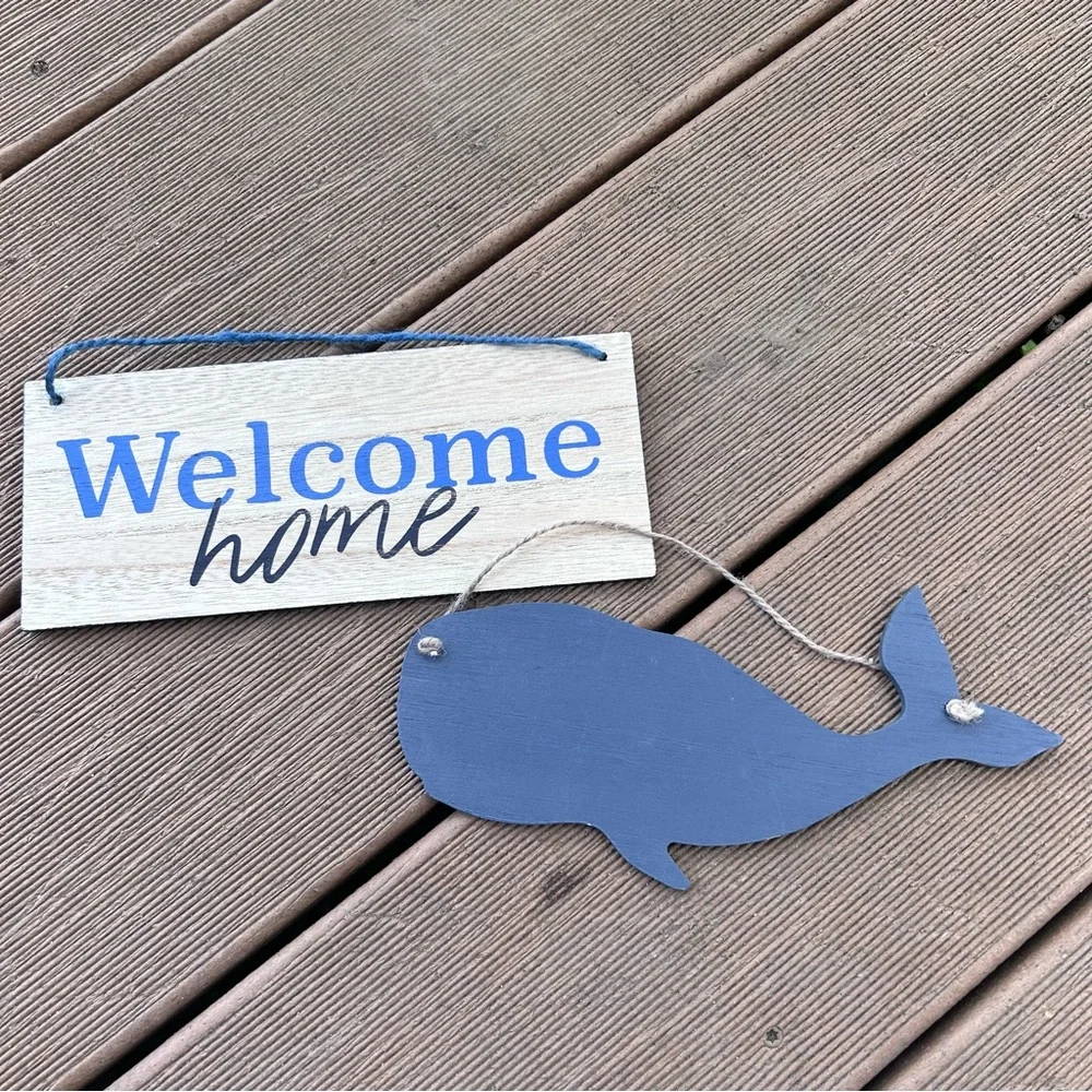 🩶5/$30 Target One Spot Whale Decor Mini Hanging Signs NEW